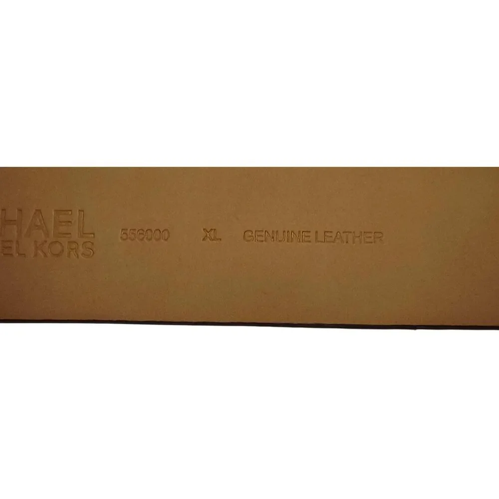 Michael Kors Belt Women Size XL Green Genuine Leather Classic MK Logo Gold toned
